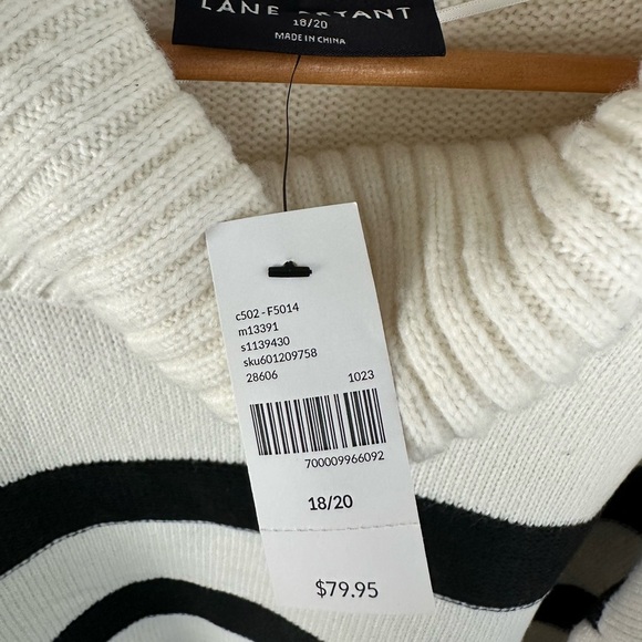 NEW Lane Bryant Sweater 18 20 Cowl Neck Black Cream Stripe Pullover Cozy Tunic - Picture 3 of 10